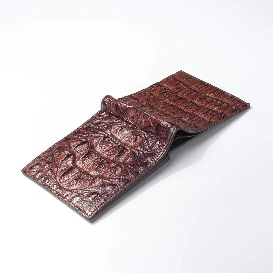 Dark Brown Genuine Crocodile Hornback Skin Mens Wallet