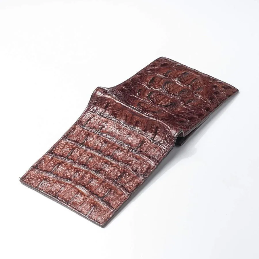 Dark Brown Genuine Crocodile Hornback Skin Mens Wallet