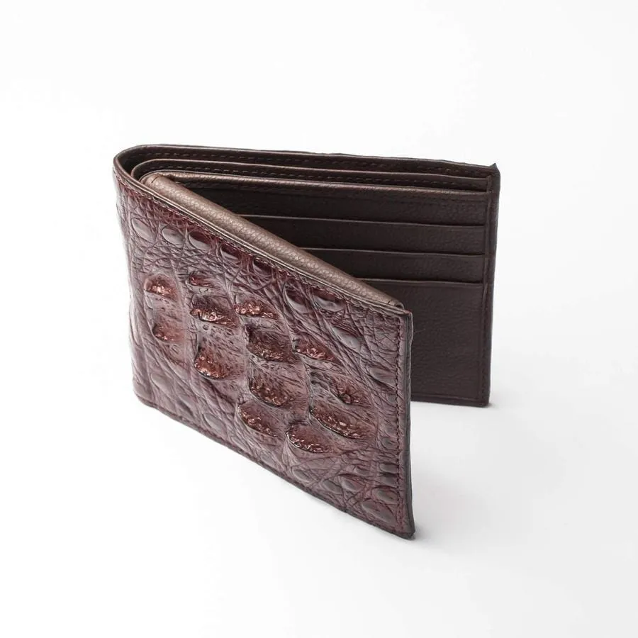 Dark Brown Genuine Crocodile Hornback Skin Mens Wallet