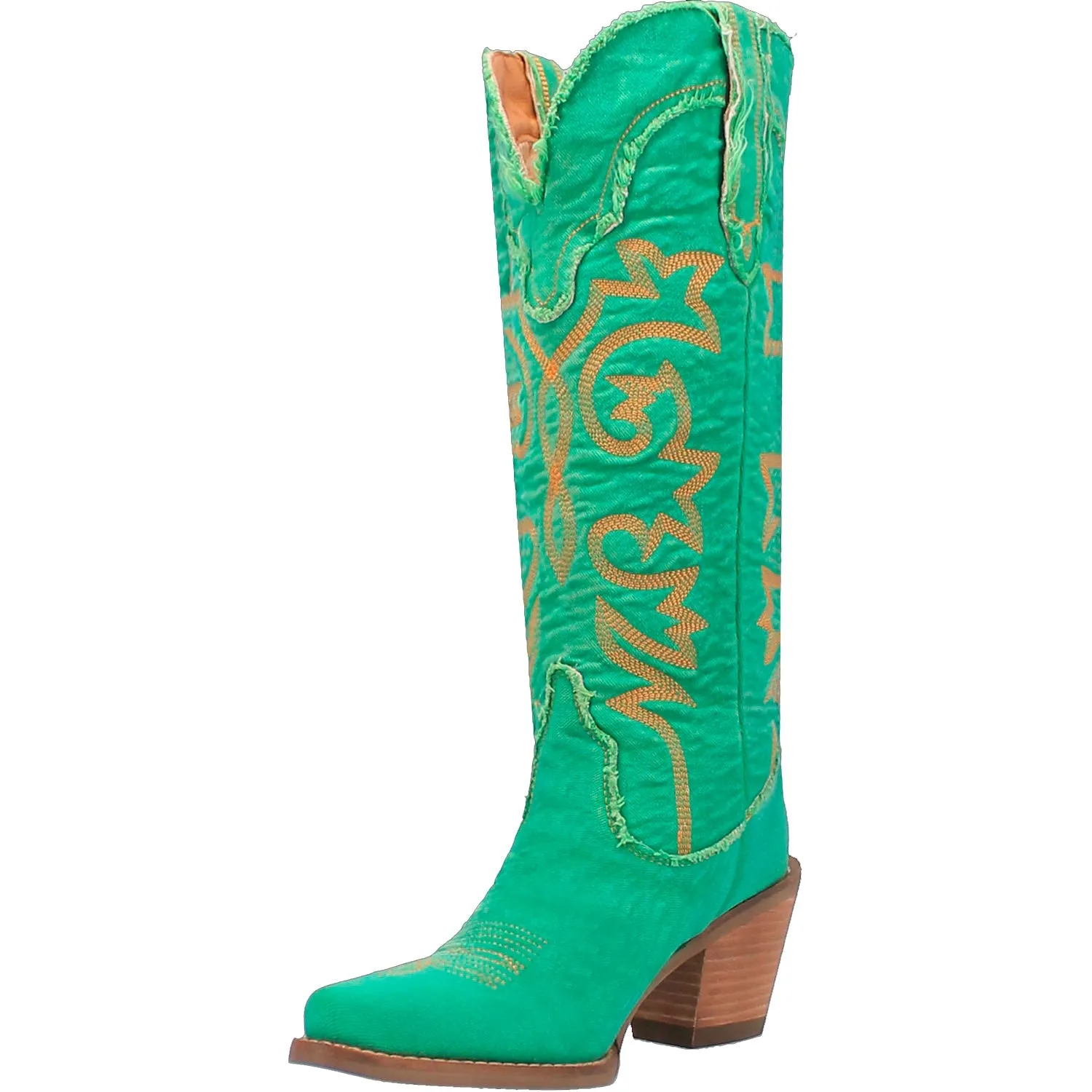 Dingo Womens Texas Tornado Green Denim Fashion Boots