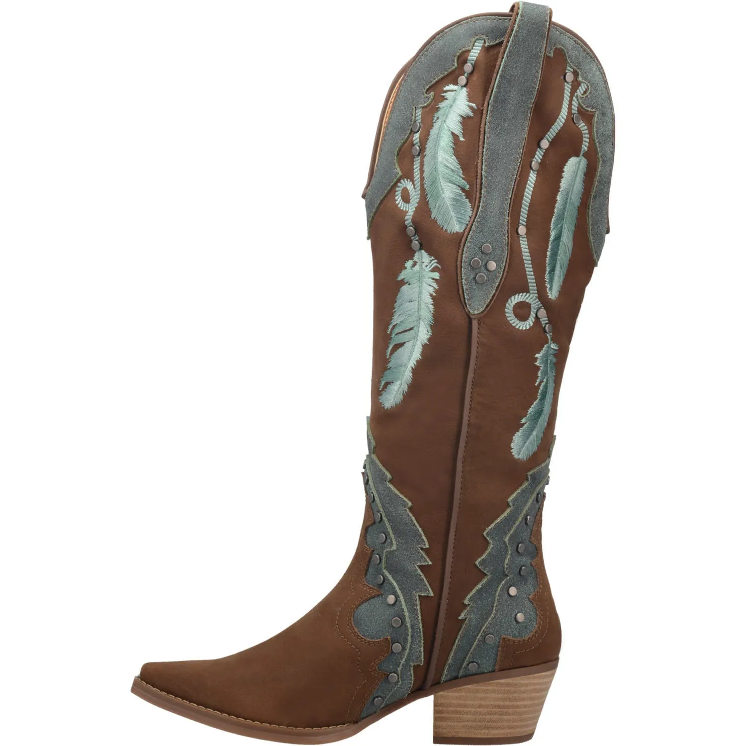 Dream Catcher Brown Embroidered Feather Leather Boots (DS)