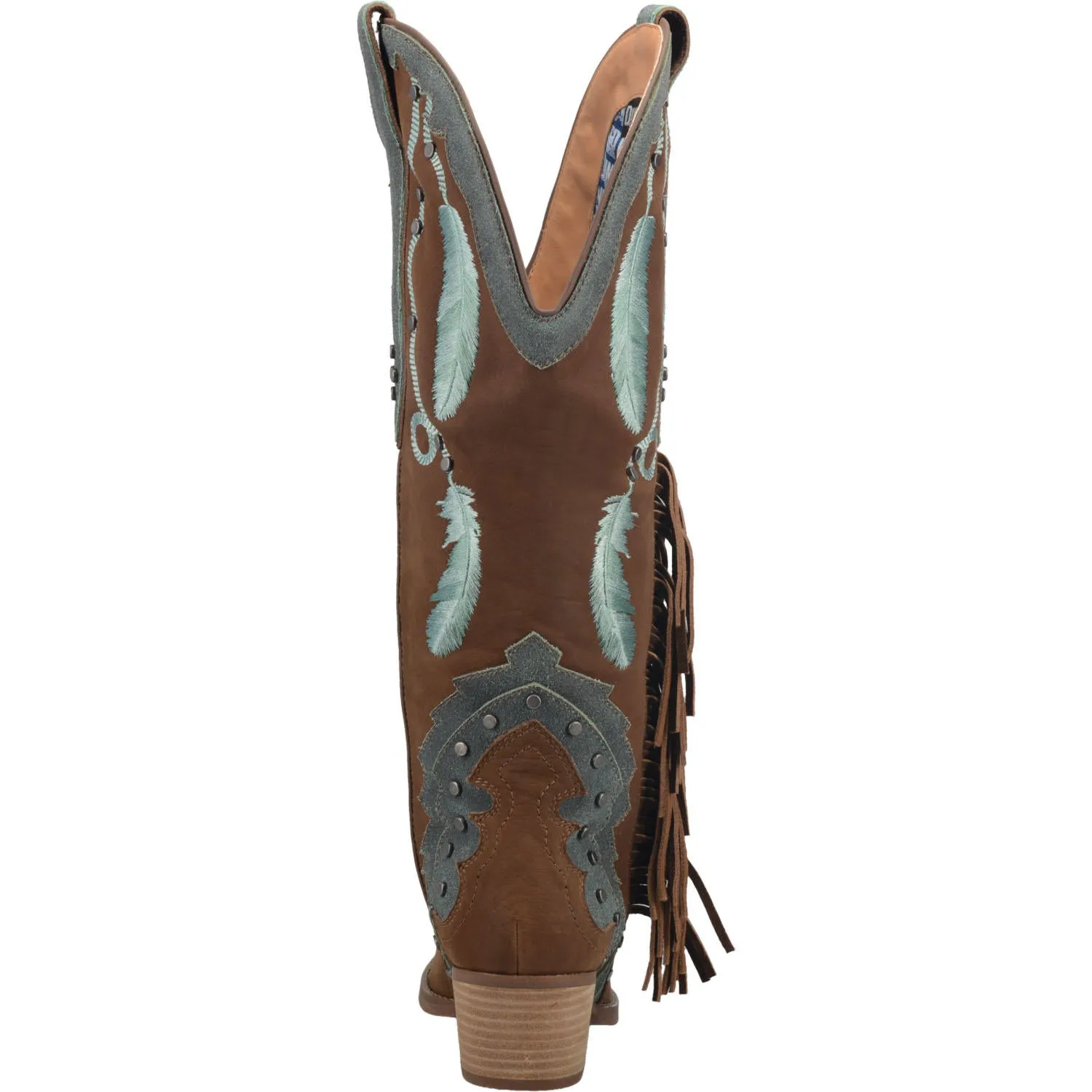 Dream Catcher Brown Embroidered Feather Leather Boots (DS)