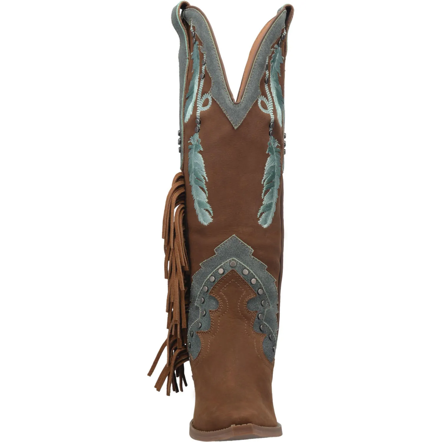 Dream Catcher Brown Embroidered Feather Leather Boots (DS)