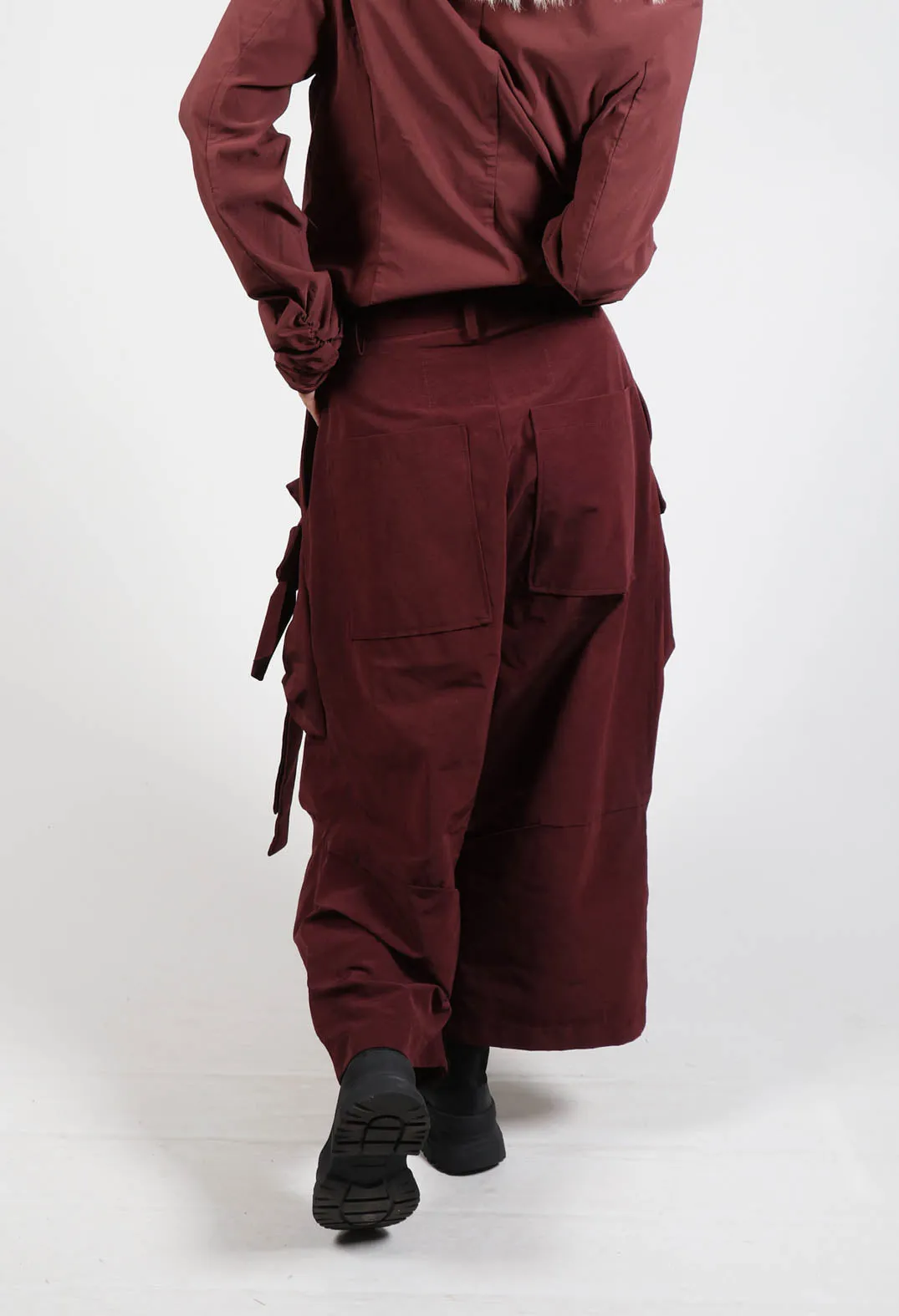 Drop Crotch Trousers with Belt Detail in Wood