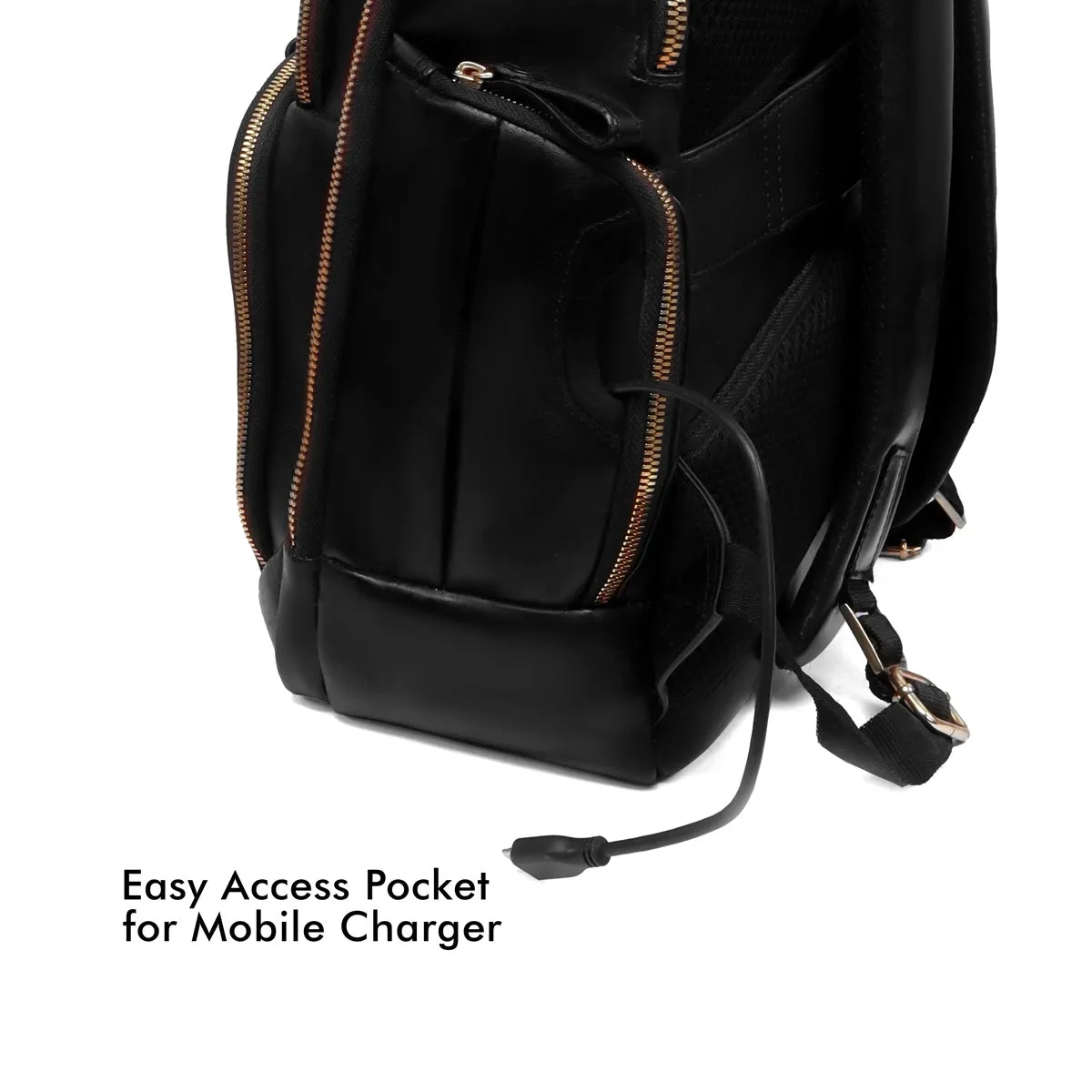 Embossed Lion Black Leather Backpack