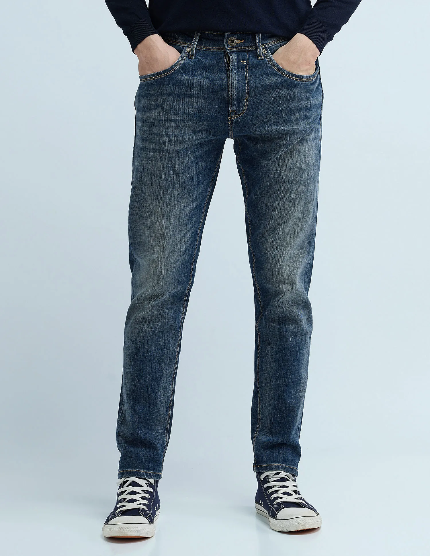 Flying Machine Slash Slim Tapered Washed Jeans