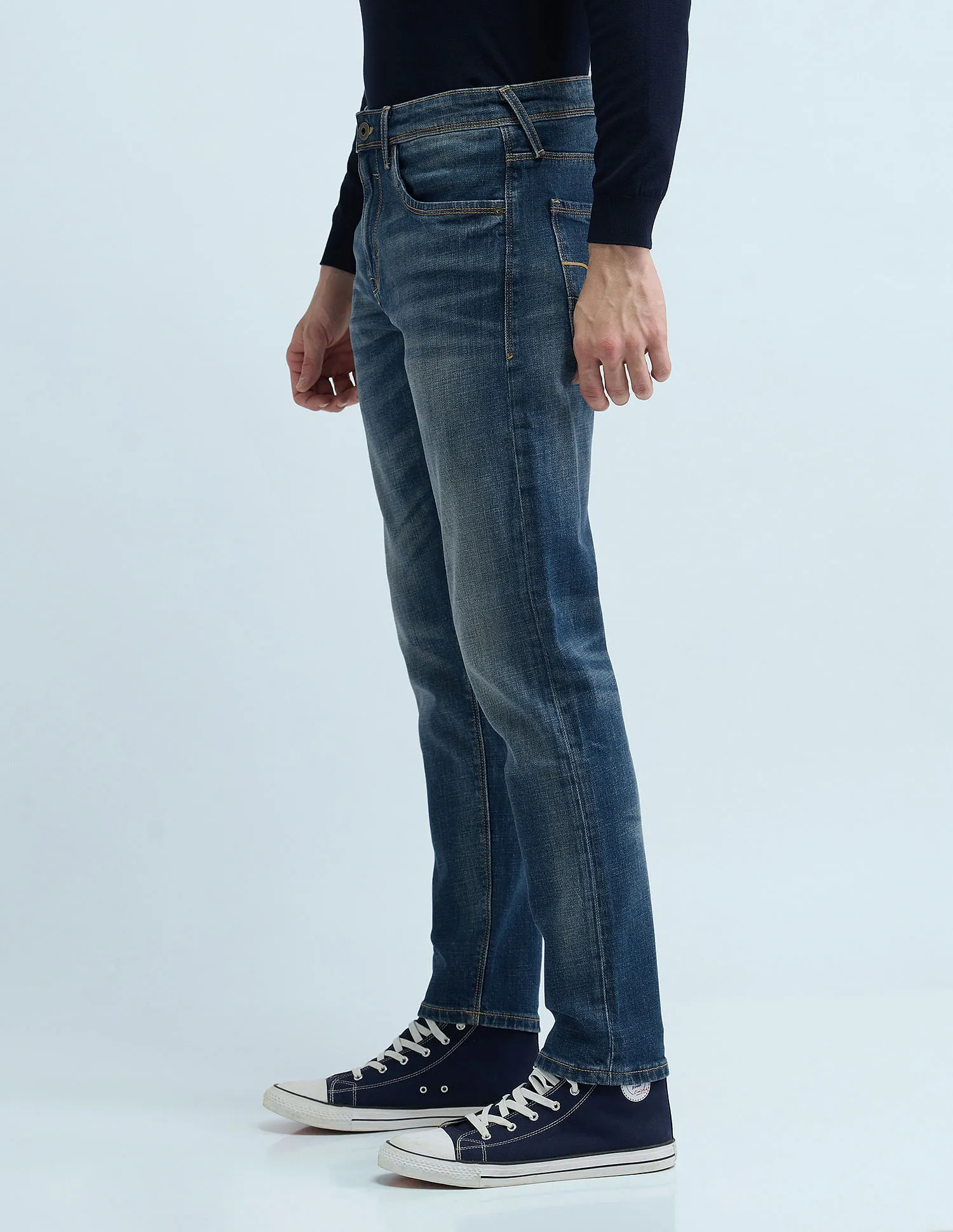 Flying Machine Slash Slim Tapered Washed Jeans