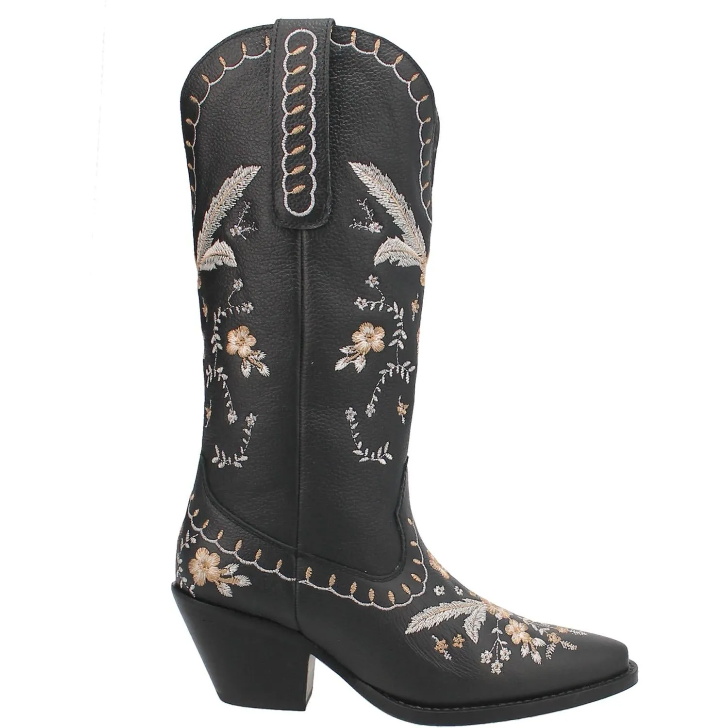 Full Bloom Black Embroidered Flower Leather Boots (DS) - BACKORDER JULY 2024