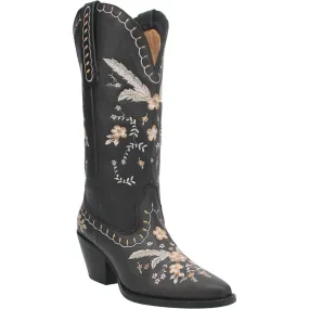 Full Bloom Black Embroidered Flower Leather Boots (DS) - BACKORDER JULY 2024