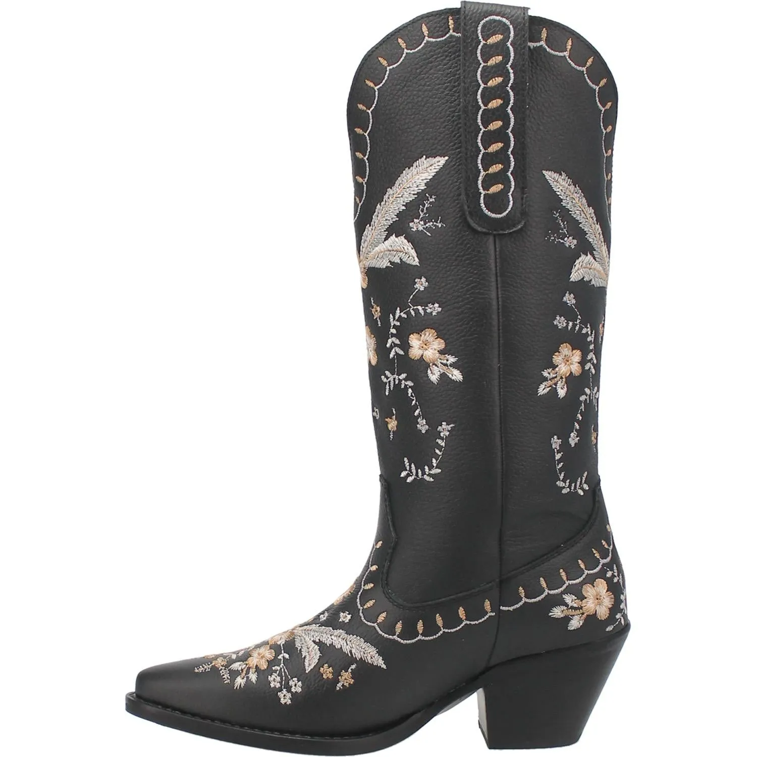 Full Bloom Black Embroidered Flower Leather Boots (DS) - BACKORDER JULY 2024