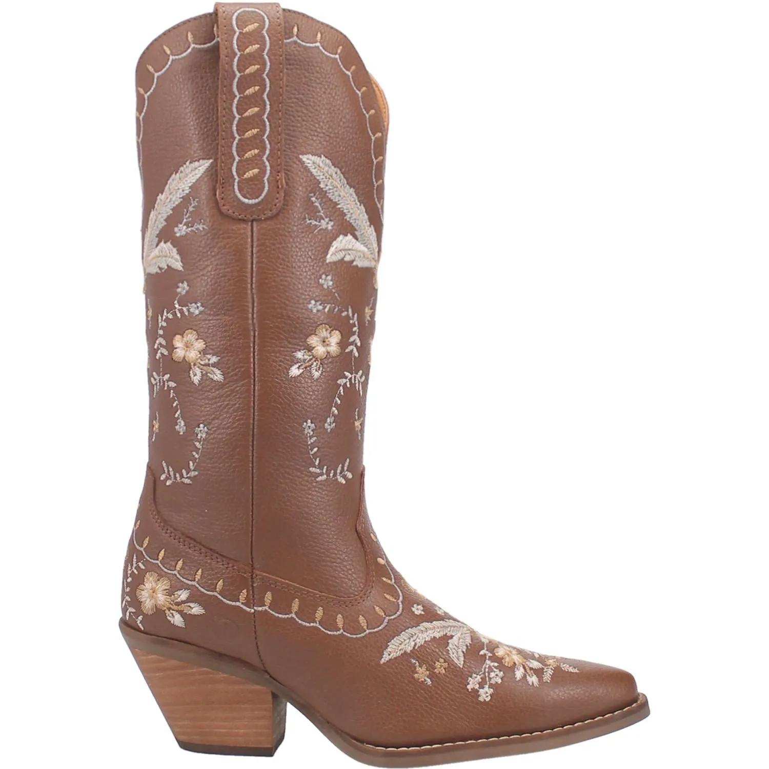 Full Bloom Brown Embroidered Flower Leather Boots (DS)