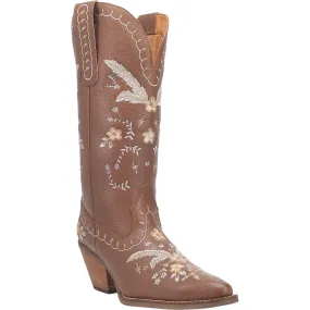 Full Bloom Brown Embroidered Flower Leather Boots (DS)