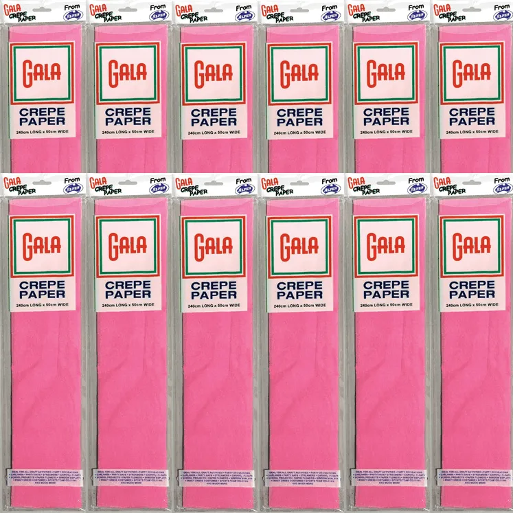 Gala Crepe Paper 2400x500mm Pink Pack 12 BULK