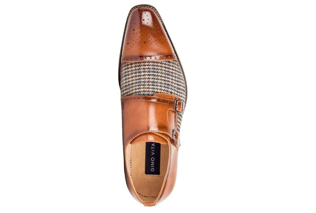 Gino Vitale Double Monk Strap Houndstooth Medallion Cap Toe Dress Shoes