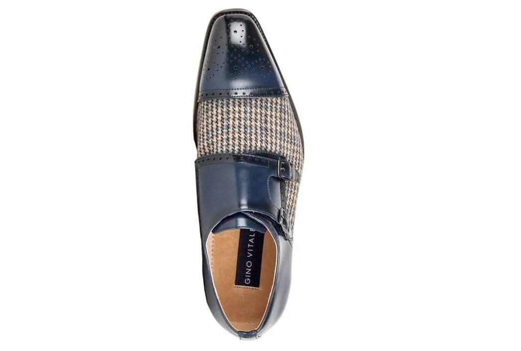 Gino Vitale Double Monk Strap Houndstooth Medallion Cap Toe Dress Shoes