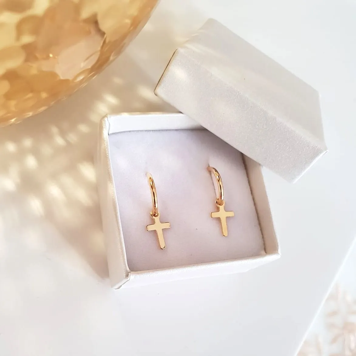 Gold cross hoop earrings