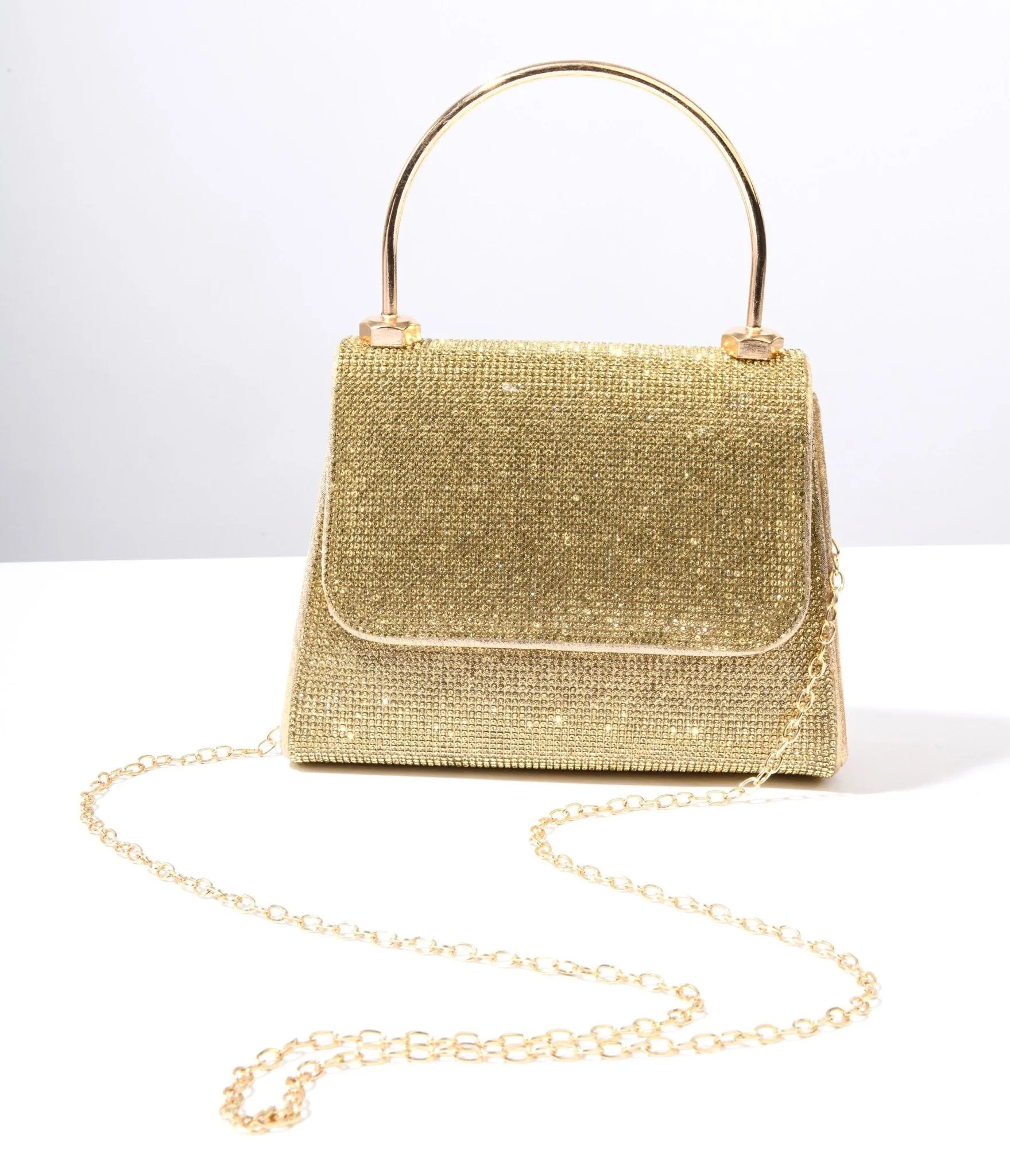 Gold Rhinestone Mirror Metallic Mini Handbag