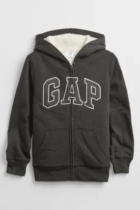 Grey Logo Sherpa Lined Hoodie