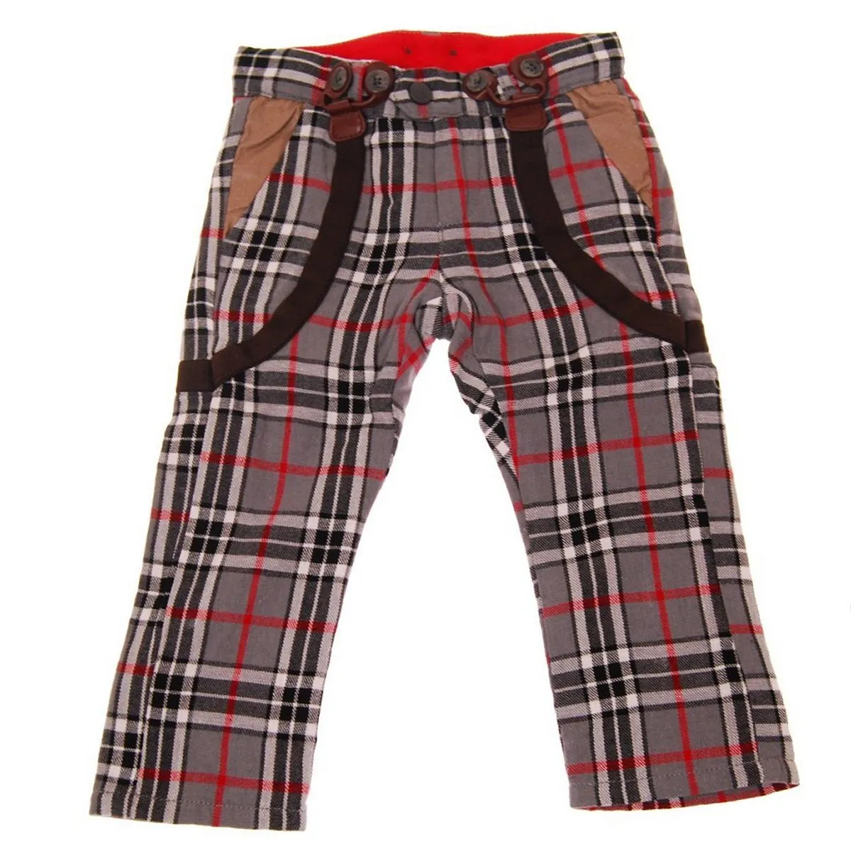 Grey Plaid Suspenders Baby Pants by: Mini Shatsu