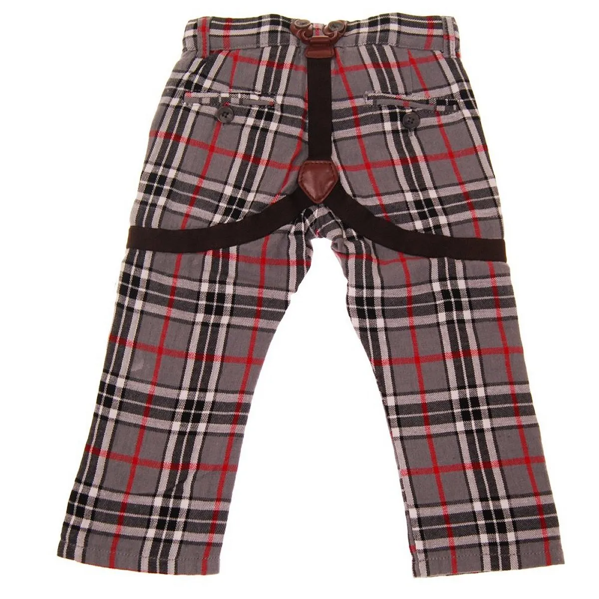 Grey Plaid Suspenders Baby Pants by: Mini Shatsu