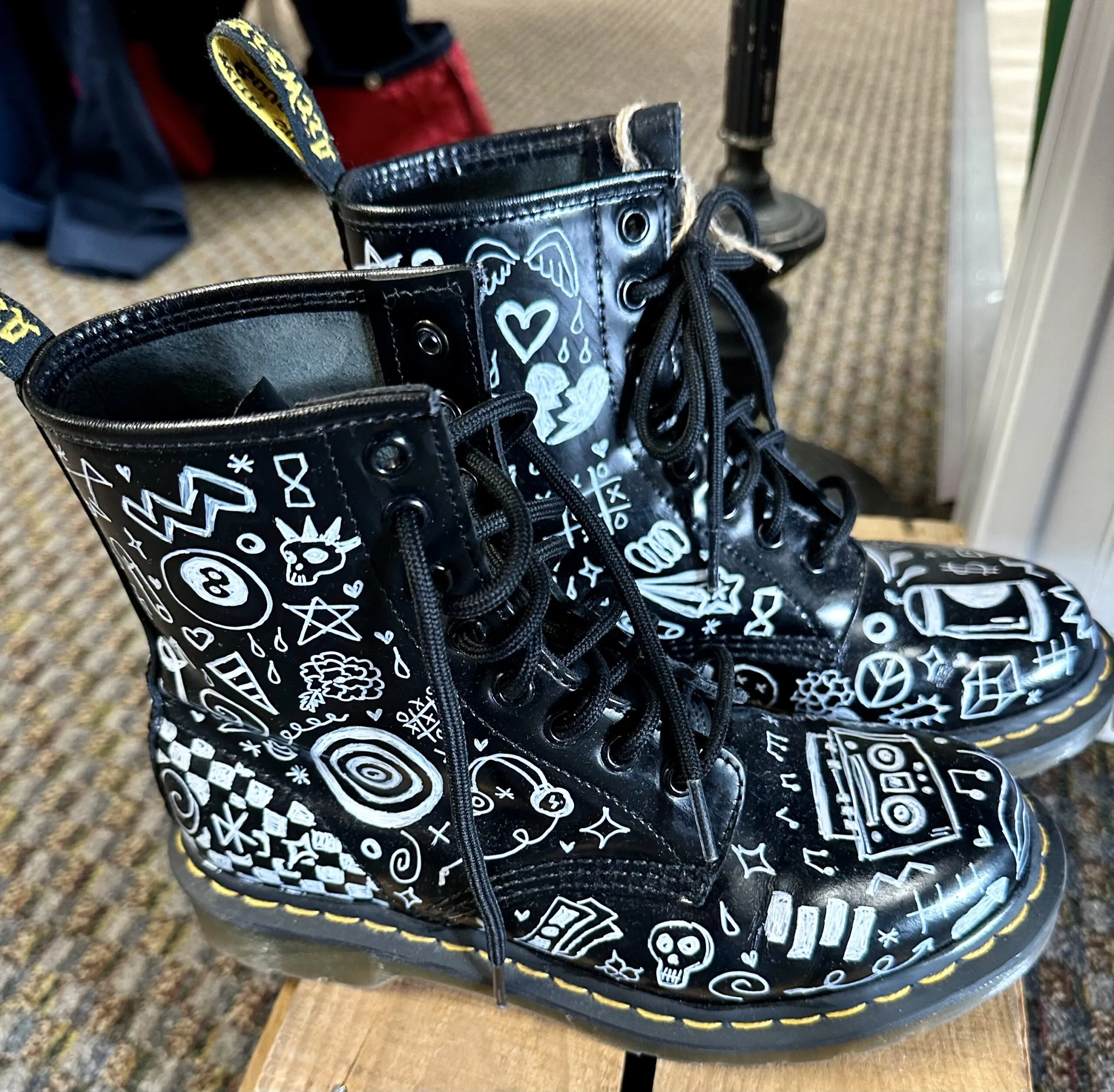 Hand painted custom doodle Doc Martens shoes size 7 women's punk rock