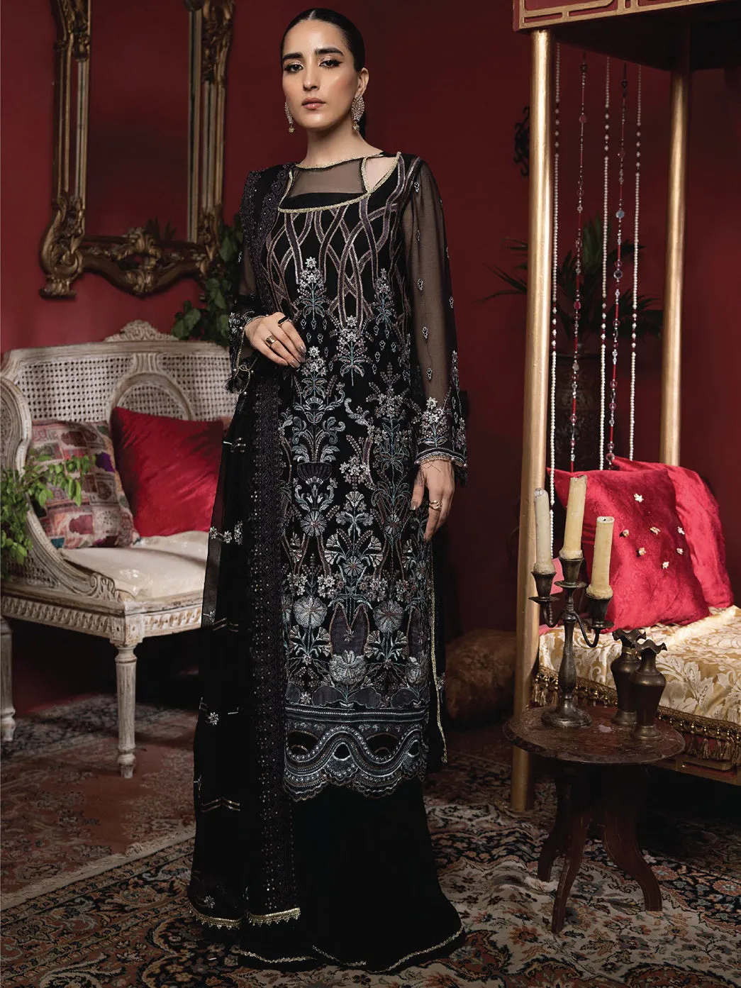 Heer by Humdum Embroidered Chiffon Unstitched 3PC Suit HR-01