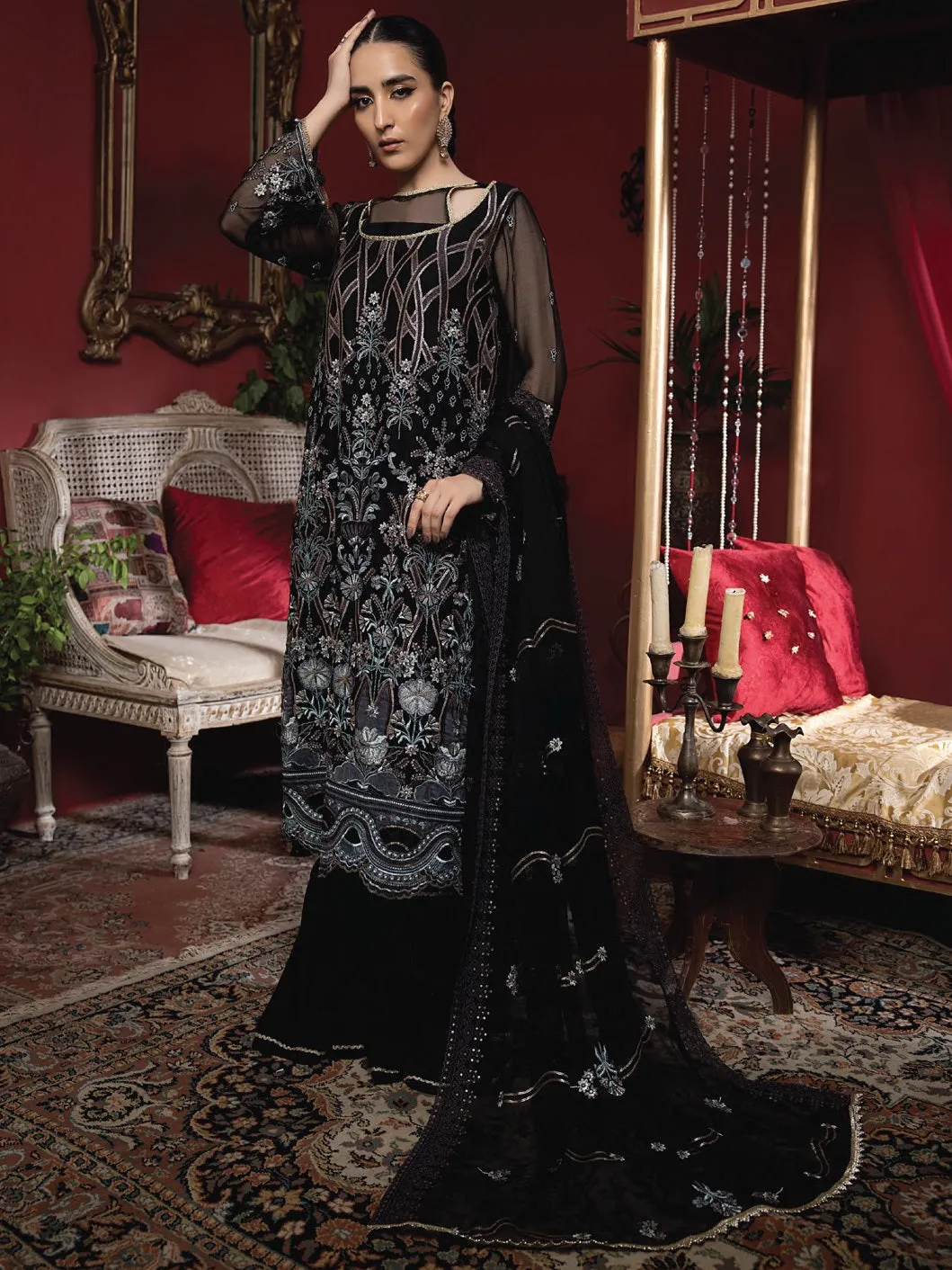 Heer by Humdum Embroidered Chiffon Unstitched 3PC Suit HR-01