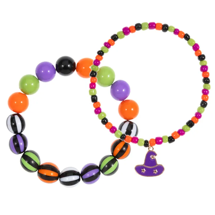 iLLASPARKZ 2PCS - Halloween Pumpkin Charm Beaded Stretch Bracelets