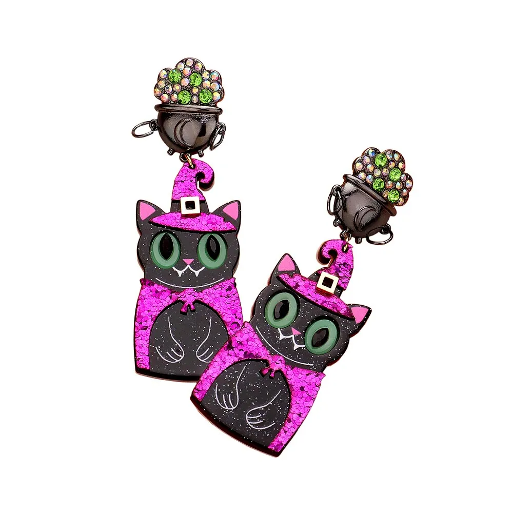 iLLASPARKZ Resin Halloween Witch Cat Dangle Earrings