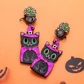 iLLASPARKZ Resin Halloween Witch Cat Dangle Earrings