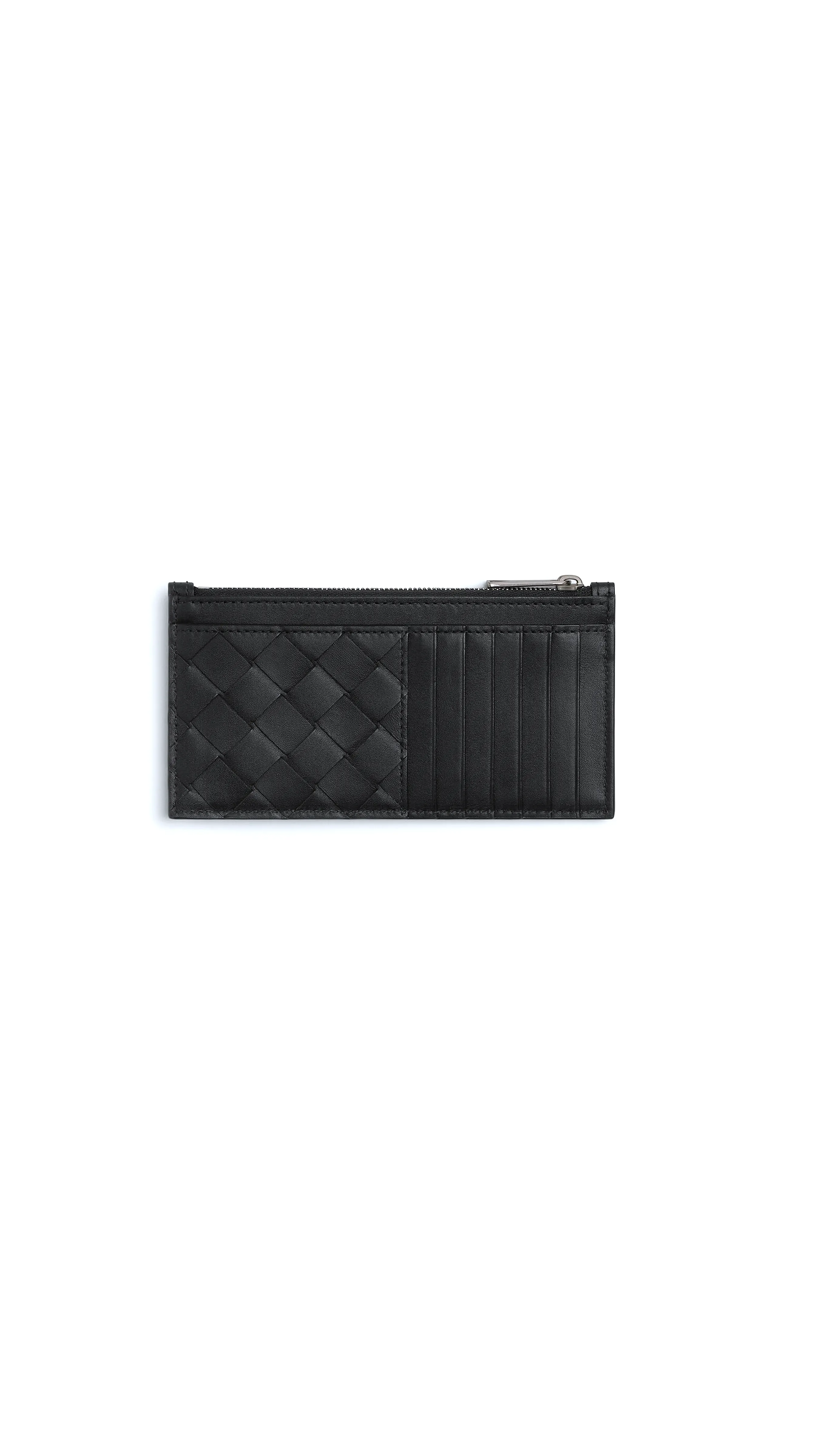 Intrecciato Long Zippered Card Case - Black