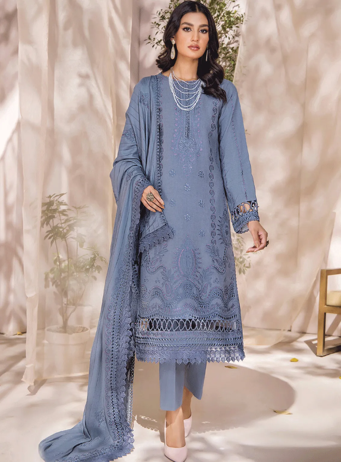 Jahan E Sukan By Humdum Embroidered Peach Unstitched 3 Piece Suit - HD23JS 10