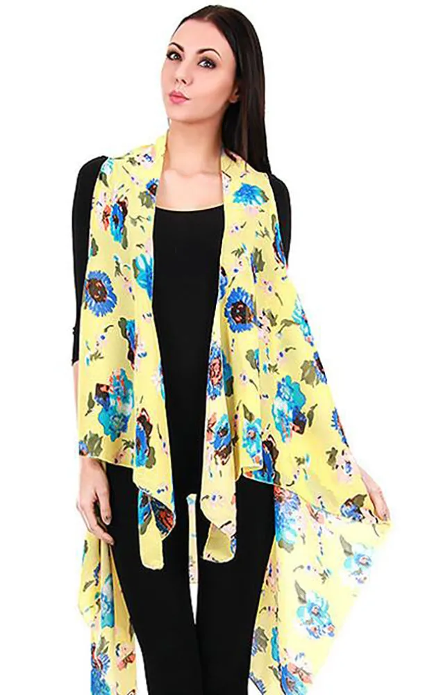 JP341 Yellow Floral Long Scarf Vest