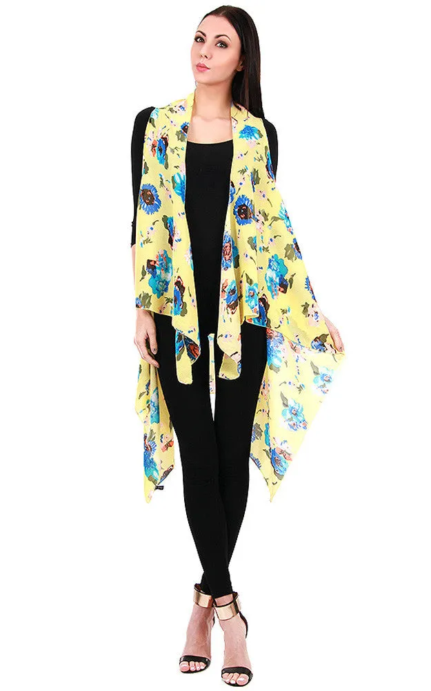 JP341 Yellow Floral Long Scarf Vest