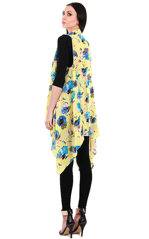 JP341 Yellow Floral Long Scarf Vest