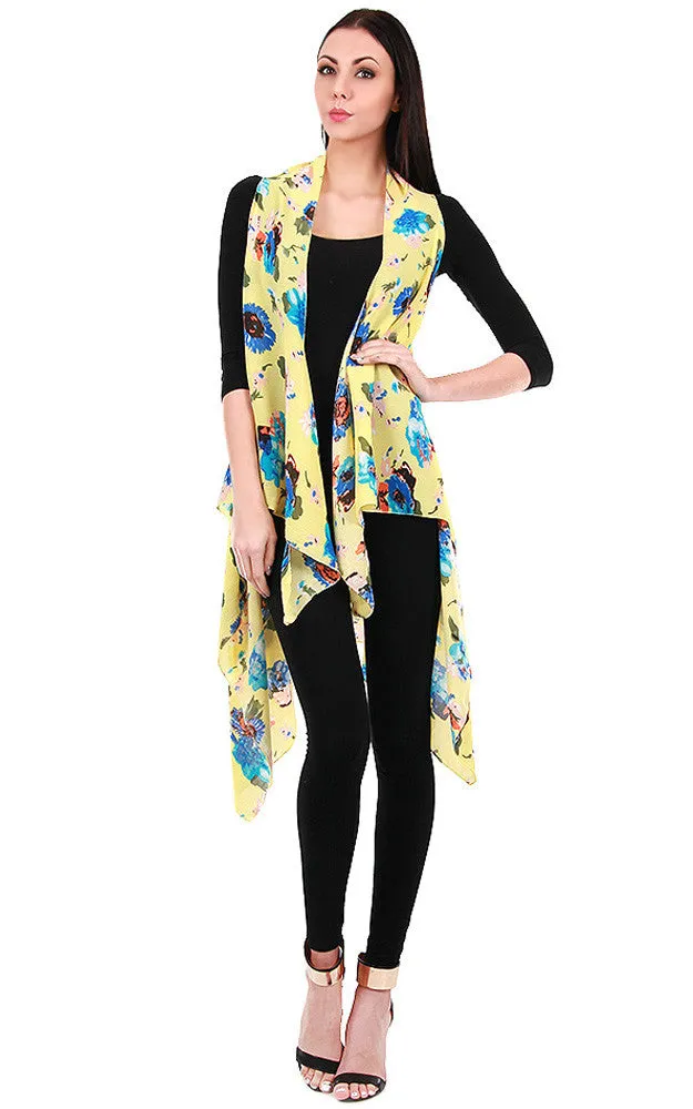 JP341 Yellow Floral Long Scarf Vest