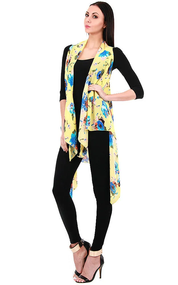 JP341 Yellow Floral Long Scarf Vest