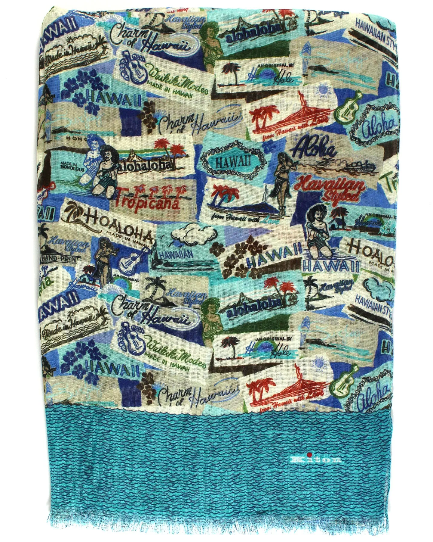 Kiton Scarf Aqua Hawaii Novelty Print - Men Collection - Silk Viscose