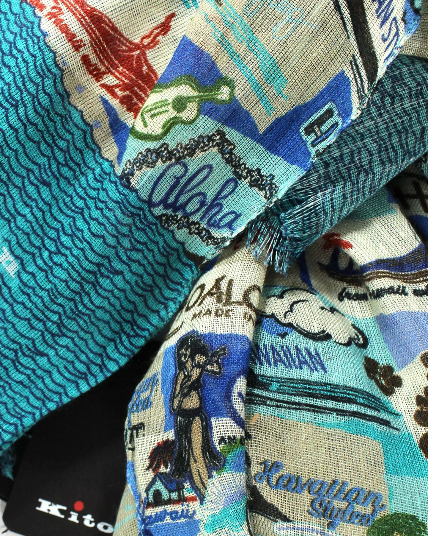 Kiton Scarf Aqua Hawaii Novelty Print - Men Collection - Silk Viscose