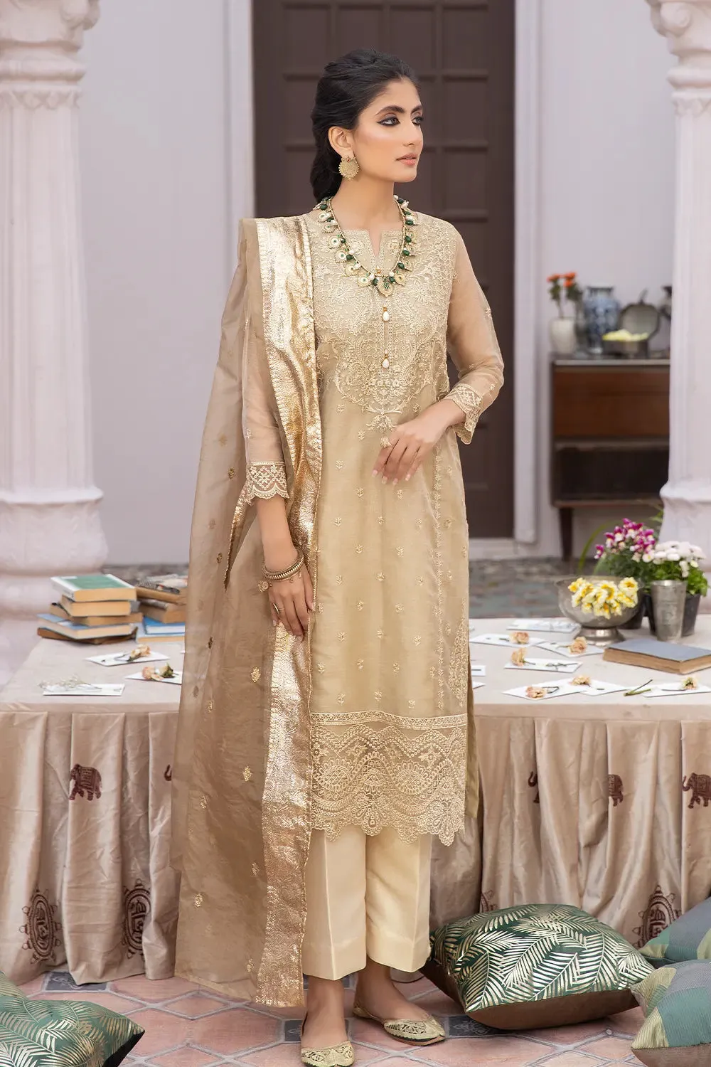 La Rosaa Festive Eid Embroidered Zari Net Ready to Wear 3Pc Suit LE-24-05