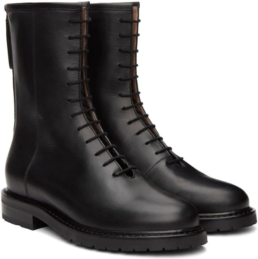 Legres Black Leather Combat Boots