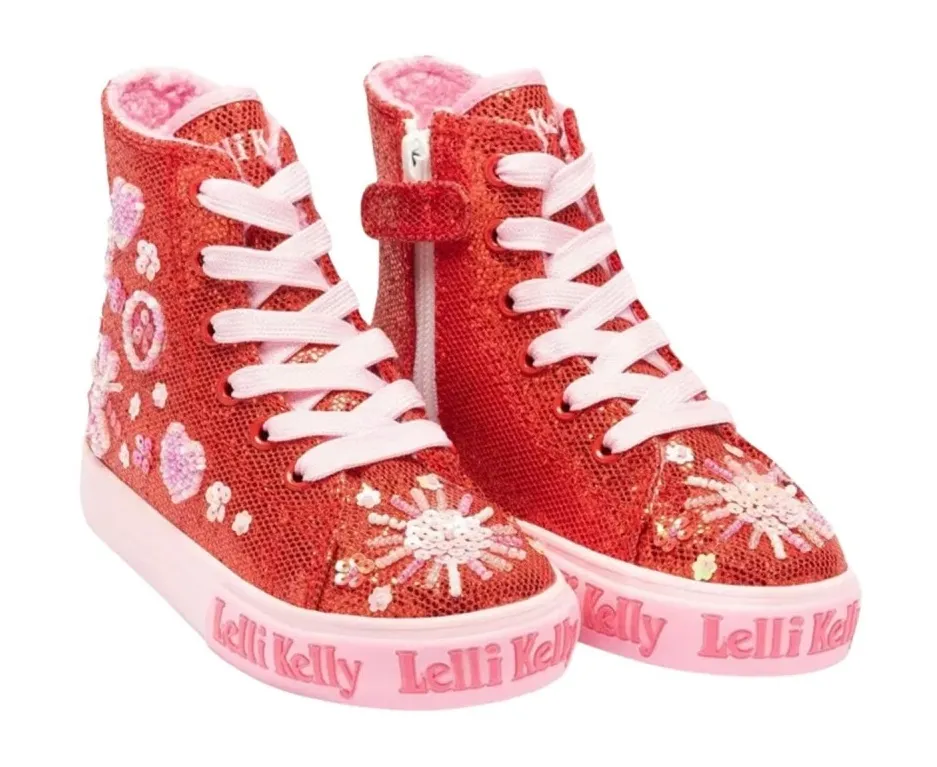 Lelli Kelly LK 3861 Dafne Red Glitter Fur Lined Boots HI-Top