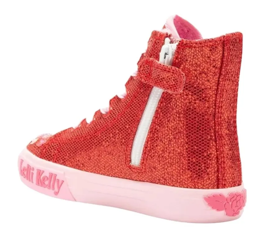 Lelli Kelly LK 3861 Dafne Red Glitter Fur Lined Boots HI-Top