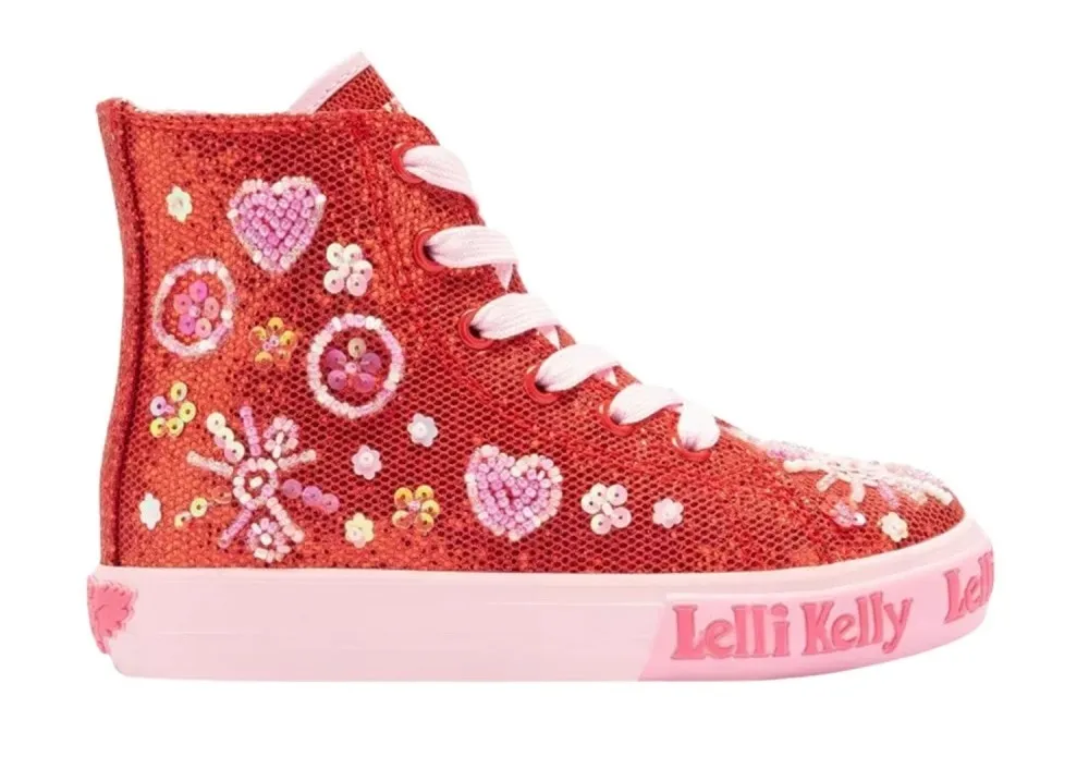 Lelli Kelly LK 3861 Dafne Red Glitter Fur Lined Boots HI-Top