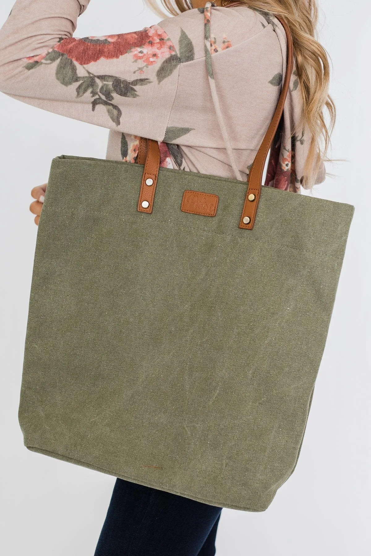 Life's Adventures Canvas Tote- Olive