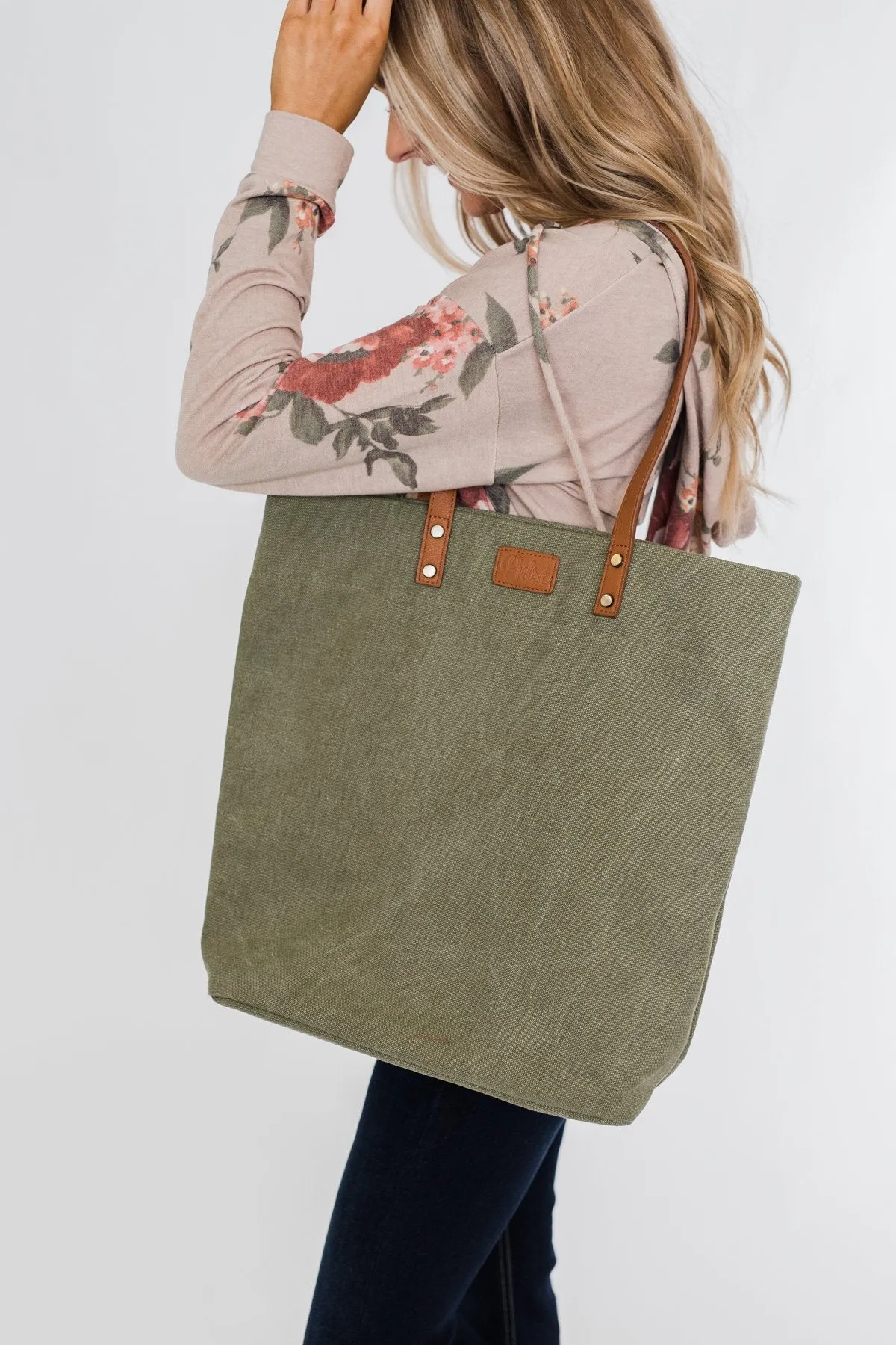 Life's Adventures Canvas Tote- Olive