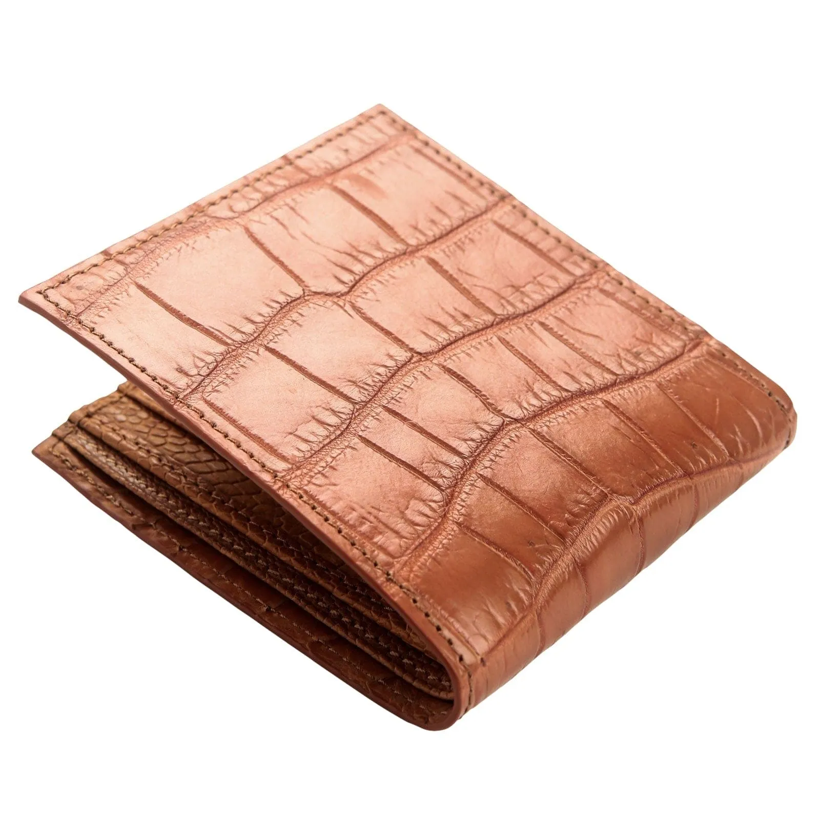 Light Brown Stomach Crocodile Ostrich Skin Leather Wallet