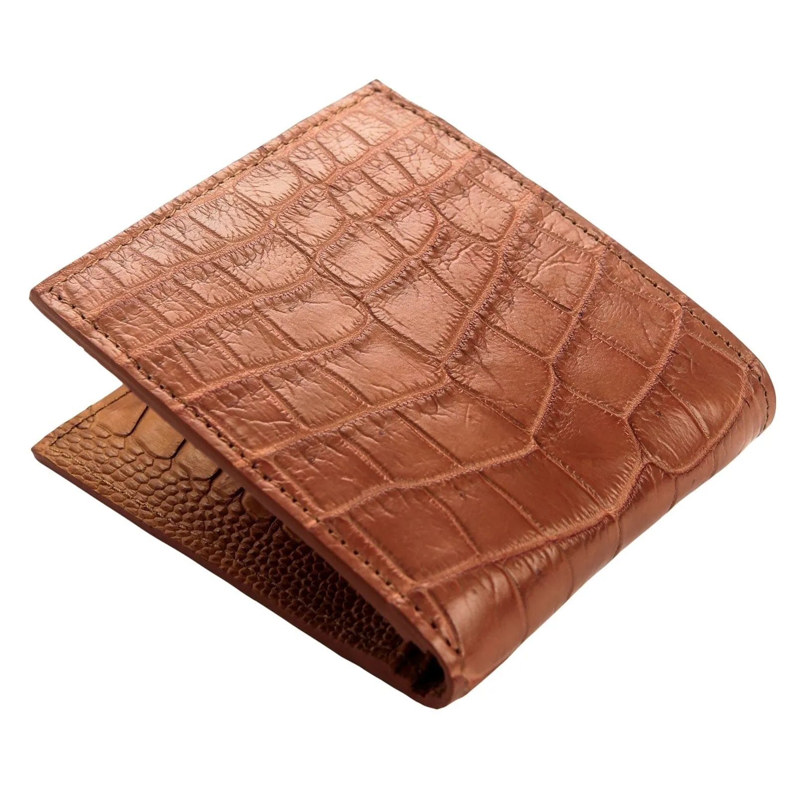 Light Brown Stomach Crocodile Ostrich Skin Leather Wallet