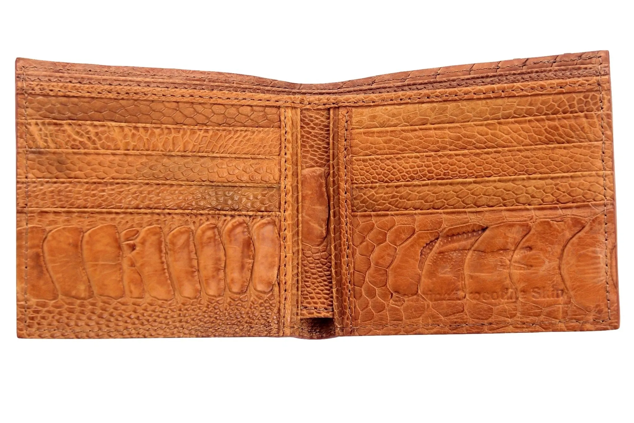 Light Brown Stomach Crocodile Ostrich Skin Leather Wallet