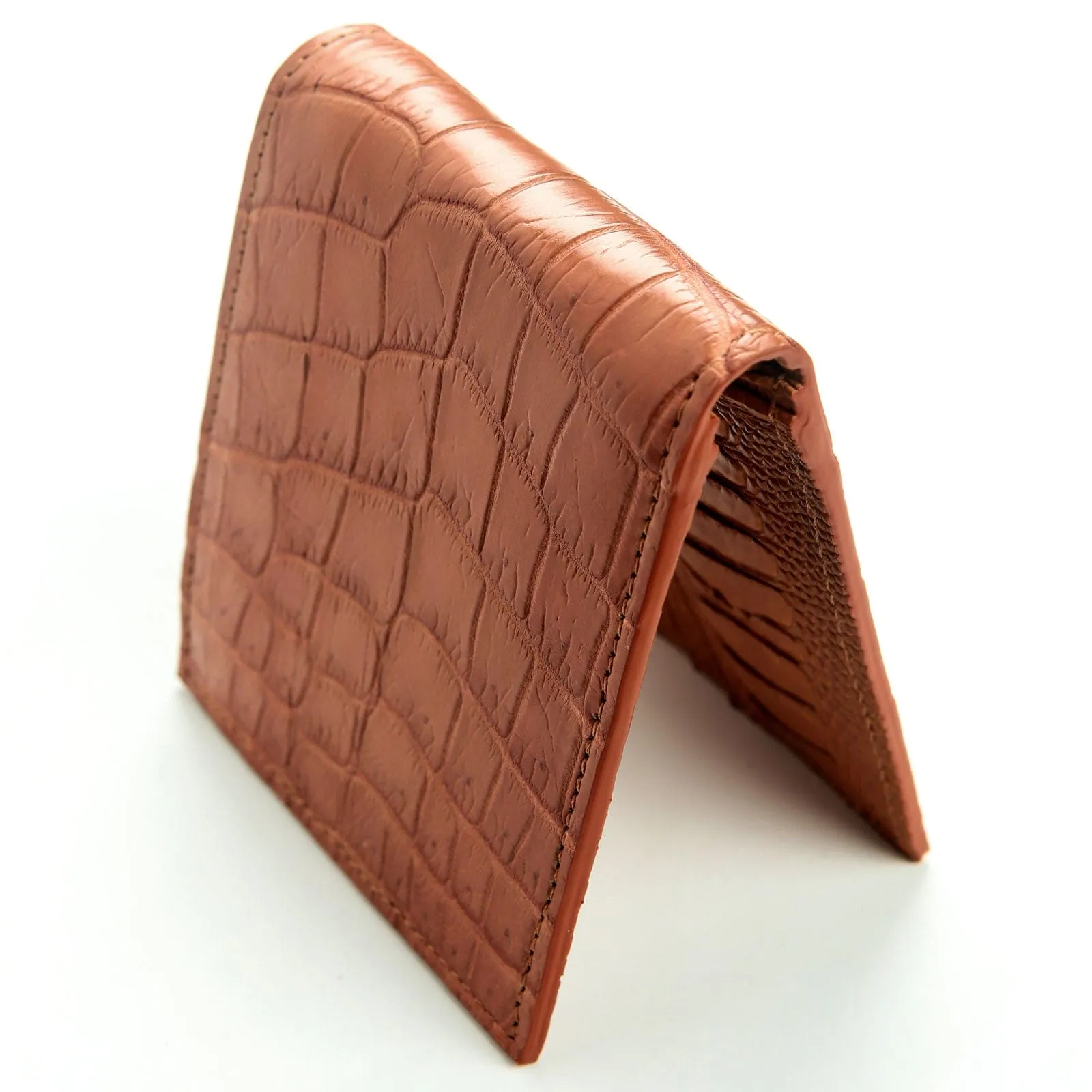 Light Brown Stomach Crocodile Ostrich Skin Leather Wallet